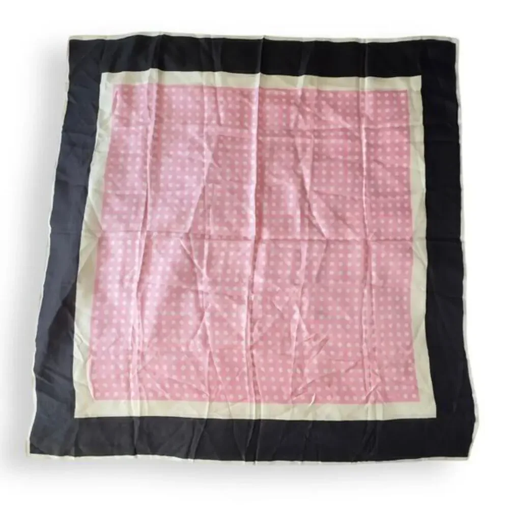 Vintage Echo Scarf Silk Chinon Blend Polka Dot Pink, White, Black Square 31” 70s